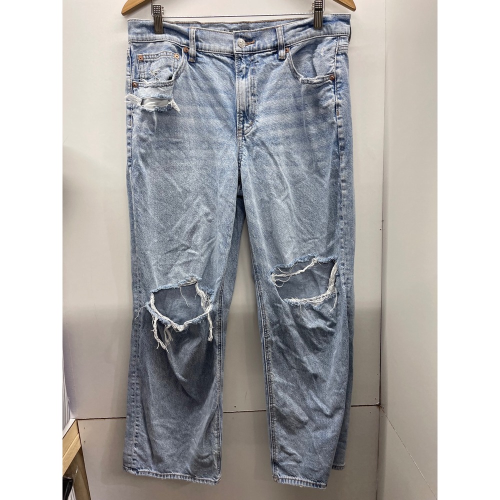 American Eagle Stovepipe Distressed Straight Leg Jeans Light Wash Women 12 Reg